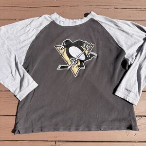 Vintage Blueline NHL Pittsburgh Penguins Waffle Knit XL Long Sleeve Black Gray
